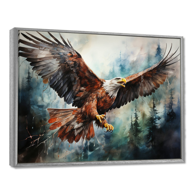 Art amérindien Spirit of Eagle - reproduction d'art sur toile, H 12 po x l 20 po x P 1 po, Encadrement argenté