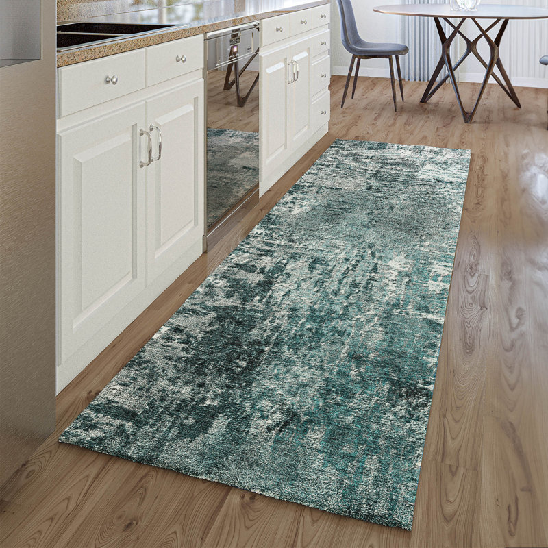 Premium Machine Washable Prisco Teal Rug, Runner 2'3" x 7'6"