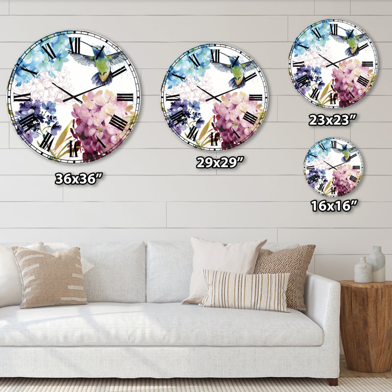 Humming bird Blue Cottage Flower - Farmhouse Wall Clock, Small