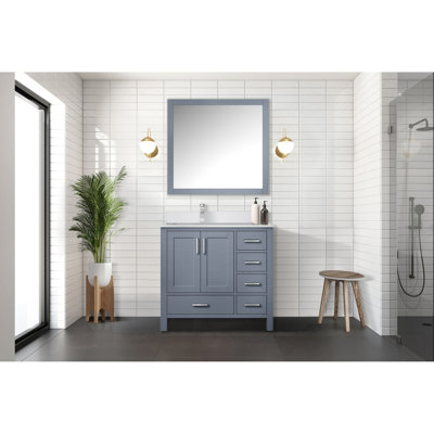 Ensemble de meuble-lavabo gris foncé l 36 po x P 22 po, plateau en marbre de culture décalé à gauche et robinet