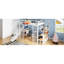 Lit mezzanine en métal blanc Space Room avec bureau, garde-robe, cerceau, glissade et escalier