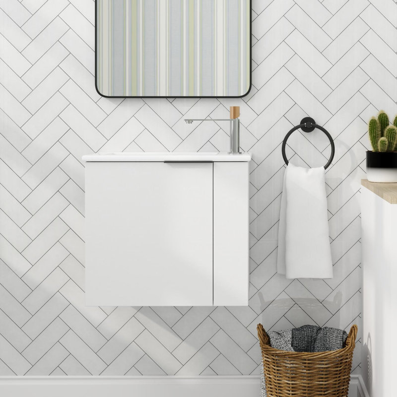 Didio 22.06'' Single Bathroom Vanity with Ceramic Top, White