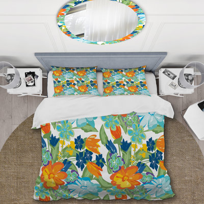 Multicolore fleurs abstraites - ensemble de housse de couette floral - microfibre de polyester