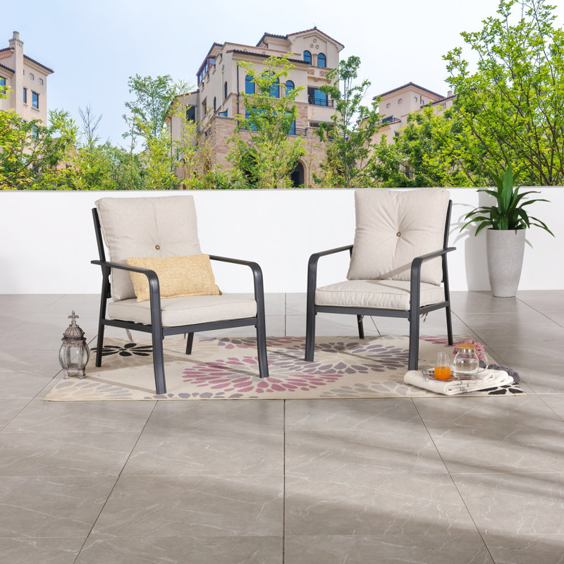 Frangos Powder-Coated Steel Outdoor Lounge Chair with Cushions (2-Pack)