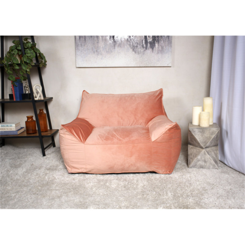 Allea Velveteen Bean Bag Chair With Armrests, Pink Velvet