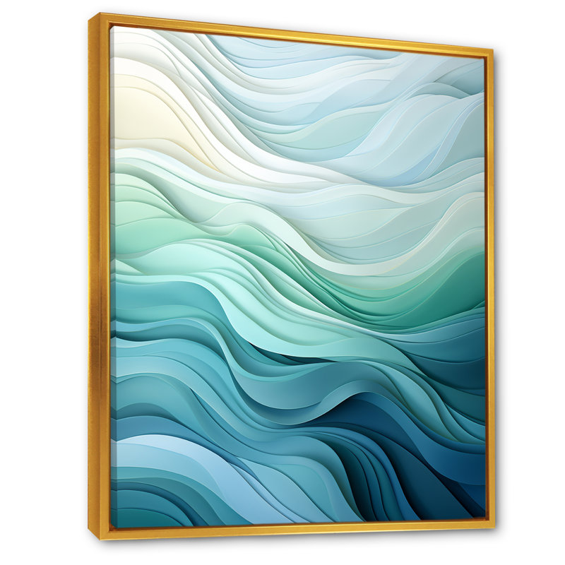 «Gree And White Sway Wave Serenity III», art mural géométrique, Cadre flottant doré, H 40 po x l 30 po x P 1,5 po