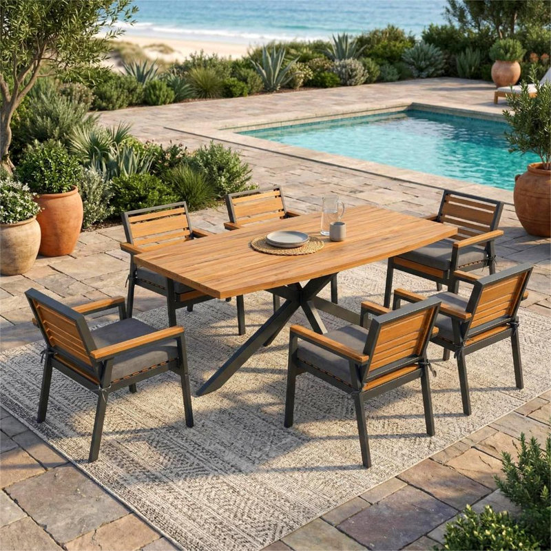Ensemble de salle à manger moderne 7 pièces, 1 table et 6 chaises, Gray