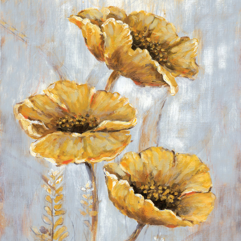 Golden Yellow Flowers - Wrapped Canvas Painting, 30cm H x 30cm W x 3.8cm D