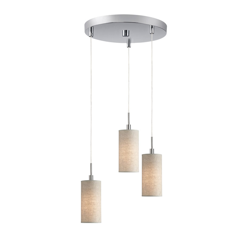 3 - Light Cluster Pendant, Satin Nickel, Amber Mosaic