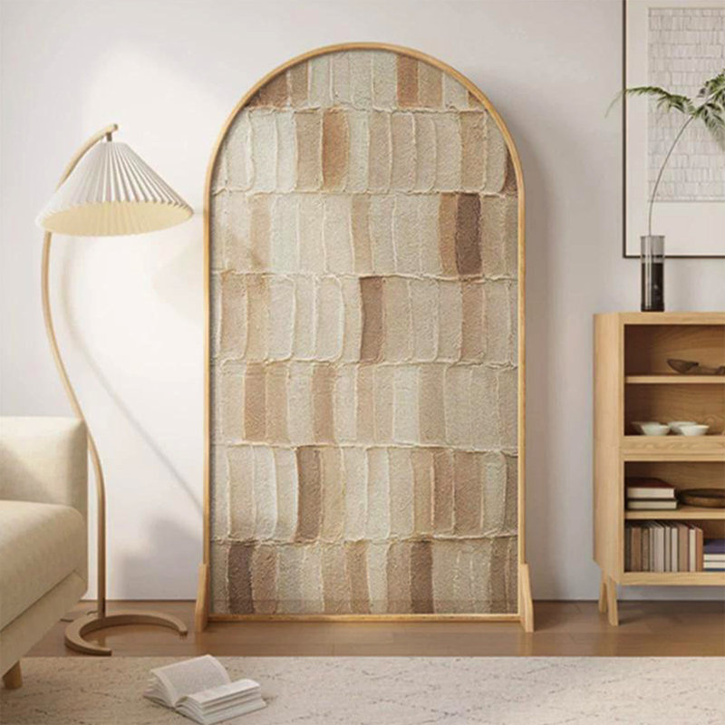 Cloison simple 1 panneau beige-blanc + brun clair + Burlywood Georgette + bois massif, H 70,87 po x l 39,37 po x P 11,02 po