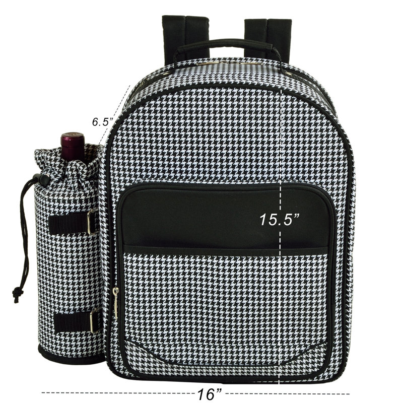 Houndstooth Black and White Picnic Backpack with Cooler