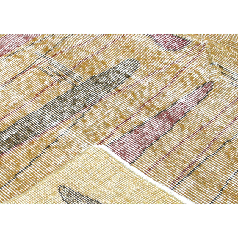 Tapis unique en laine noué à la main de style années 1960 de 4 pi 11 po x 8 pi 1 po jaune / rose / brun