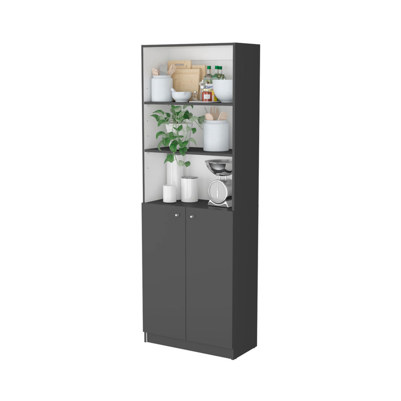Sutton 2-Door Bookcase, Storage With Multi-Level Shelves And Double Door Design, White/Gray