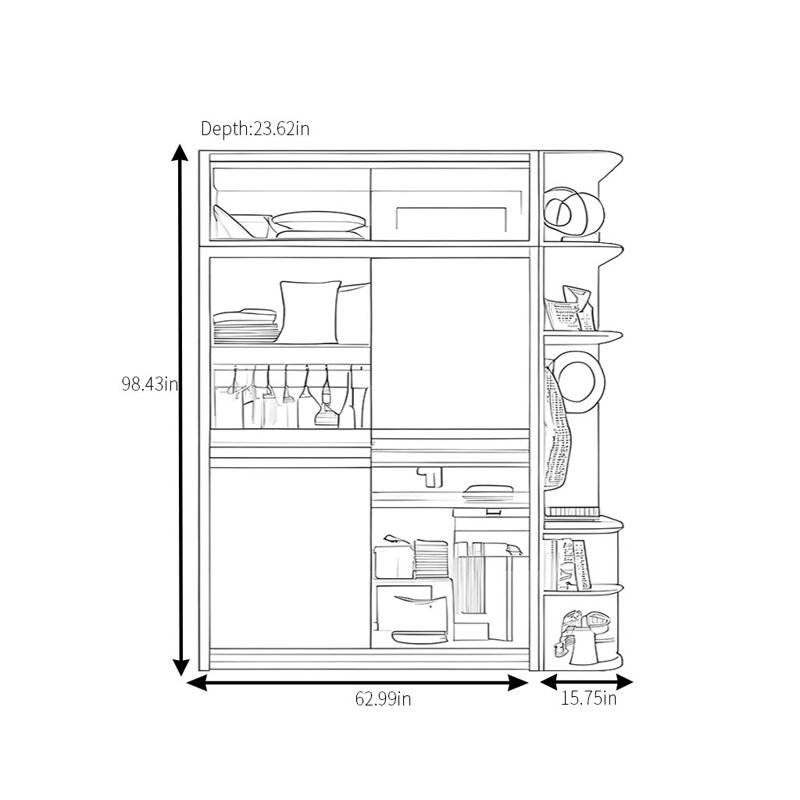 Garde-robe moderne simple en verre, H 98,43 po x l 78,74 po x P 23,62 po
