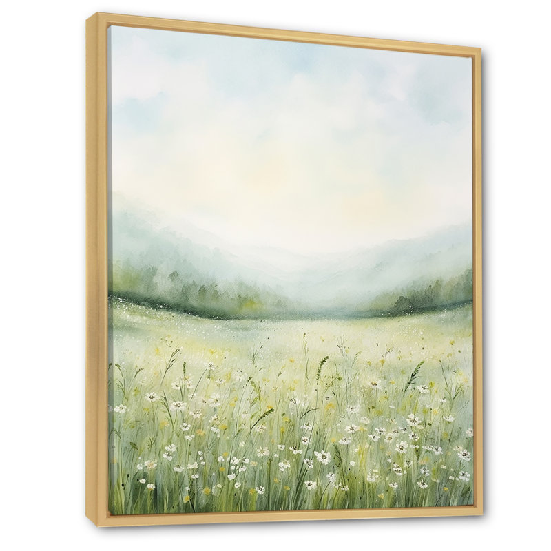 «Meadow Scenery Minimalisme Serenity», reproduction sur toile, Cadre naturel flottant, H 40 po x l 30 po x P 1,5 po