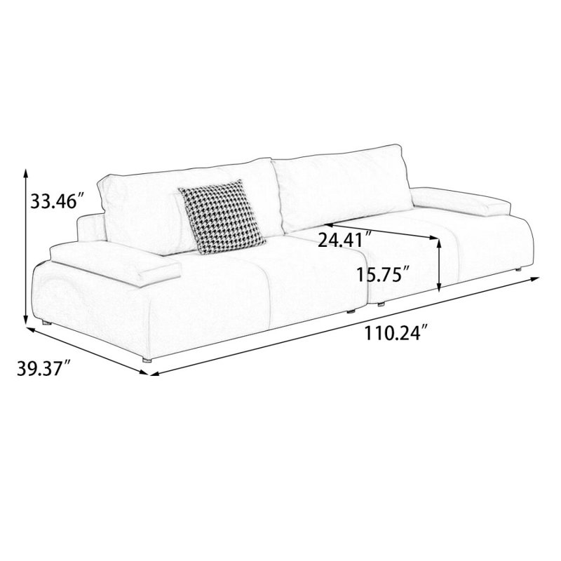 Coussin blanc modulaire 100% polyester, H 33,46 po x l 110,24 po x P 39,37 po, Bleu