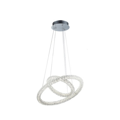 Lustre 2 lumières DEL chrome Rinere avec cristaux transparents