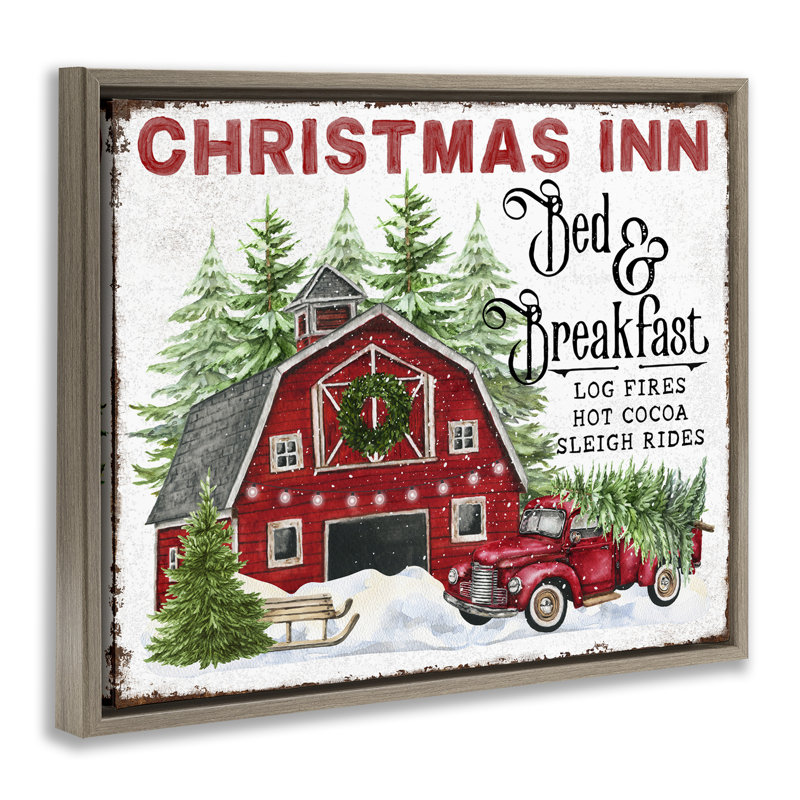 Art mural sur toile de Noël auberge par Creatif Belle, H 25 po x l 31 po, Cadre flottant orme Montalcino