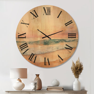 Horloge murale surdimensionnée en bois océanique - lever de soleil sur la plage tranquille
