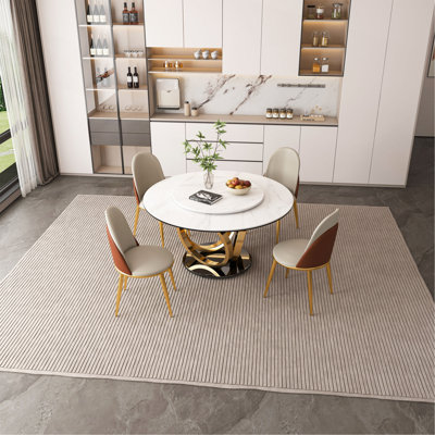 Table de salle à manger ronde de 53 po avec plateau tournant en pierre frittée résistante aux taches et à la chaleur à 360 °, conception minimaliste moderne pour la salle à manger, la cuisine, le coin-repas et l'espace compact