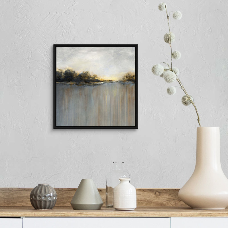 Rainy Sunset I - reproduction d'art sur toile, Cadre flottant noir, H 13,7 po x l 13,7 po x P 1,75 po