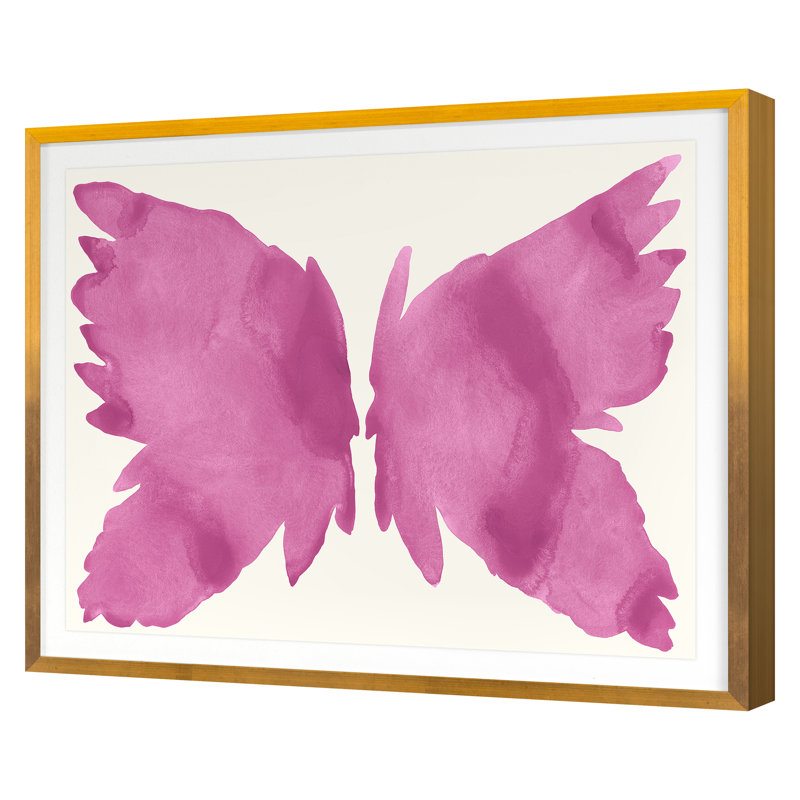 Pink Bird Print by Kate Roebuck, Gold, 25" H x 31" W 
