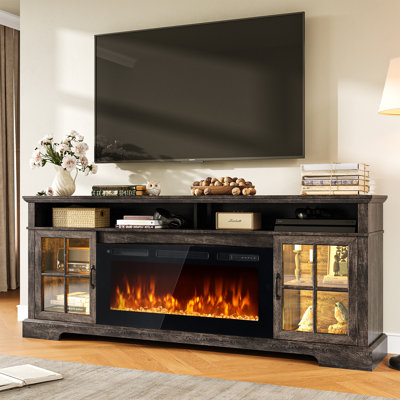 Fireplace Tv Stand For Tv Mid Century Modern Entertainment Center With 36" Electric Fireplace