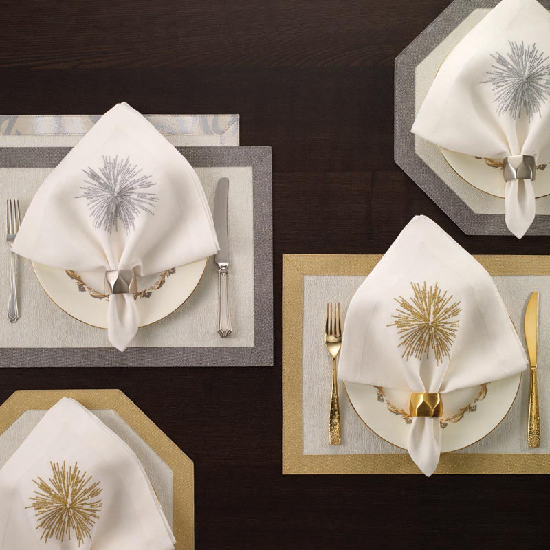 Starburst Embroidered Napkin, Silver