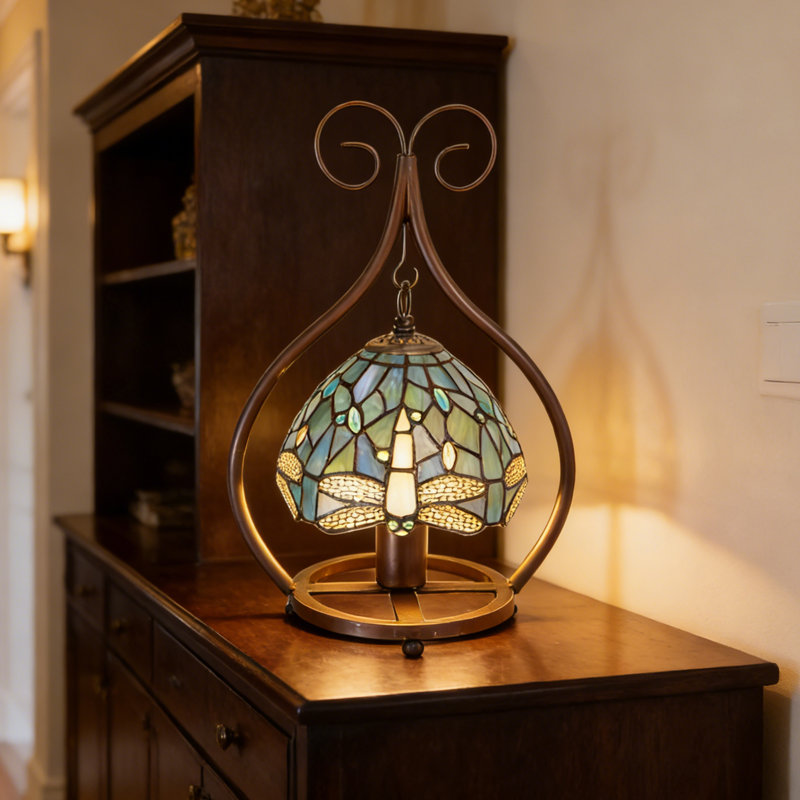Lampe de libellule en verre coloré de style Tiffany 16,5 po H