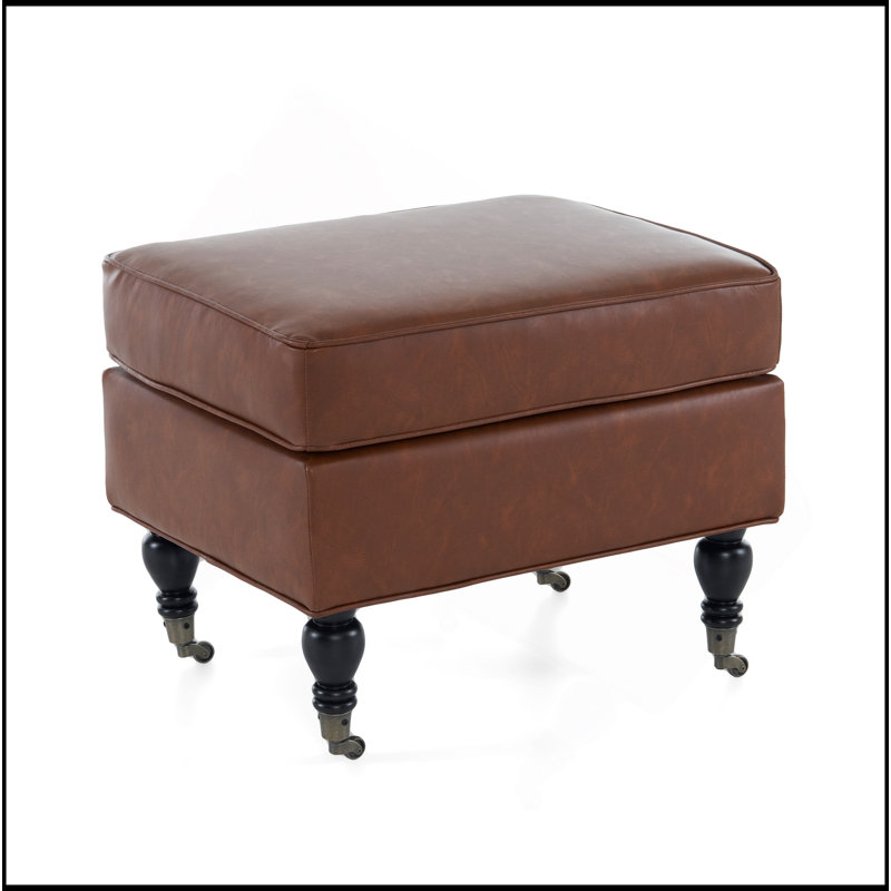 Repose-pieds en similicuir classique avec pieds et roulettes en bois massif robustes pour une utilisation polyvalente