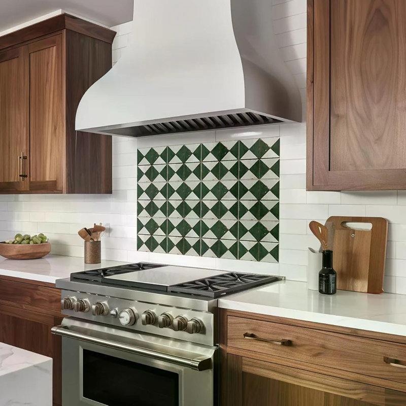 Carreau de mosaïque auto-adhésif en vinyle 4 po x 4 po Rhombus, Vert foncé / blanc