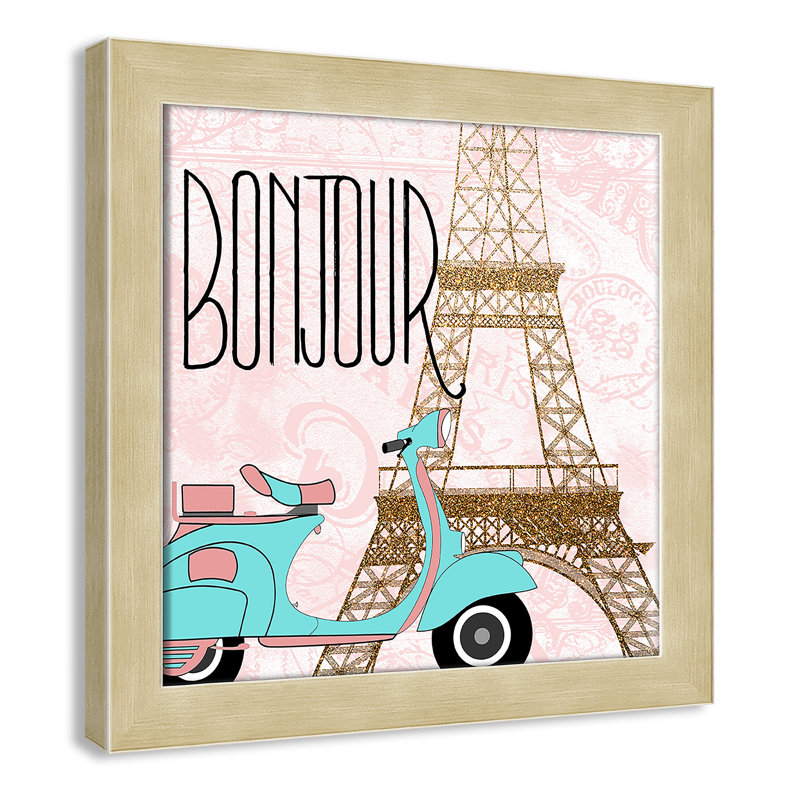 Bonjour paris 2, H 9 po x l 9 po x P 1,19 po, Cadre boîte champagne clair