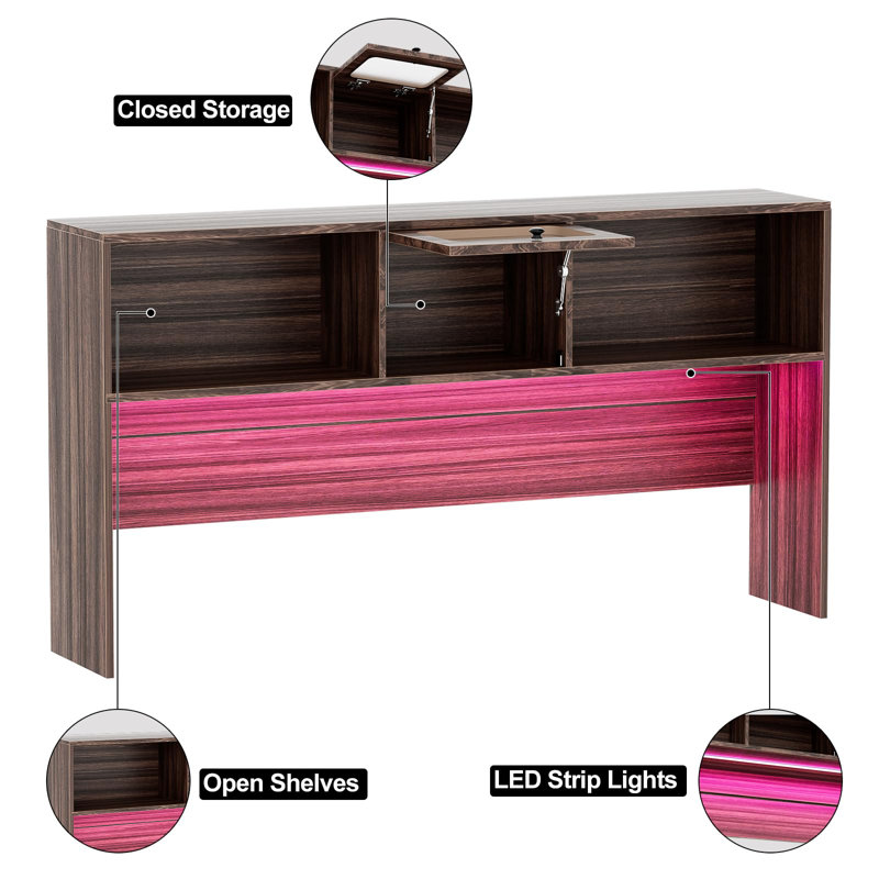 Black L-Shaped Executive Desk with Hutch and Power Outlet