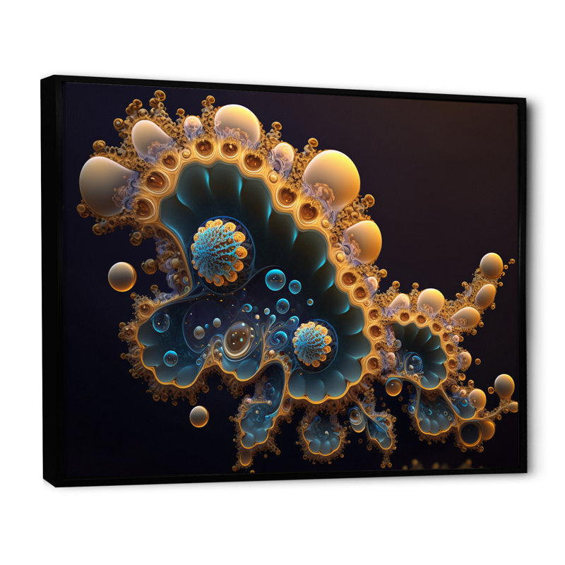 «Fractal Nucleus In White I», art mural moderne sur toile géométrique, L 40 po x H 30 po, Cadre flottant noir