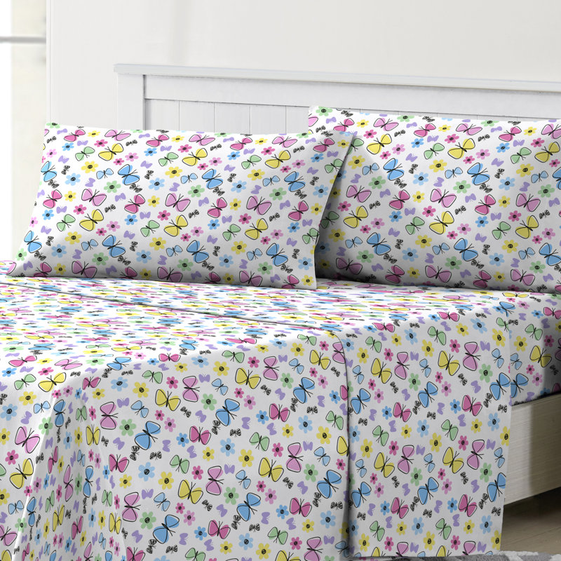 Sweet Butterfly Twin Pink Microfiber Kids Sheet Set