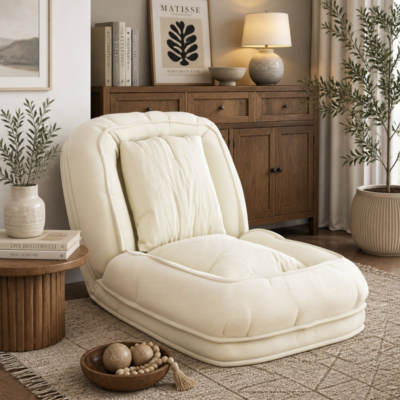 Upholstered 69.69 " Fabric Sofa Bed, Tissu blanc cassé