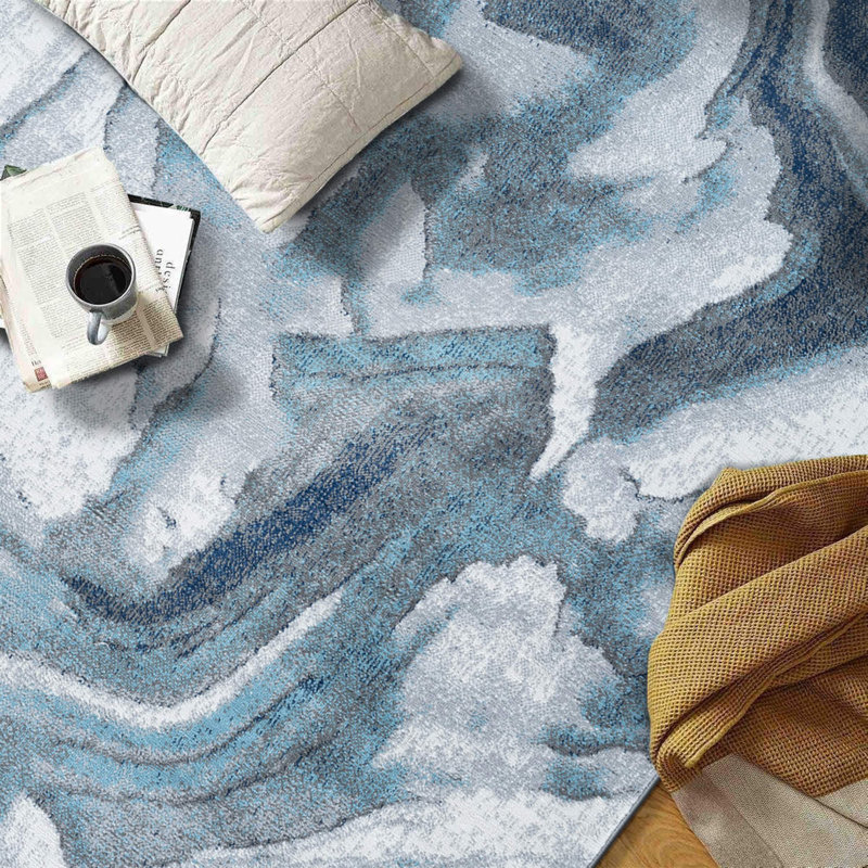 Abstract Wave Contemporary Area Rug, Rectangle 5' x 7'