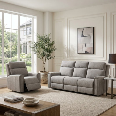 4-Piece Modern Upholstered Power Reclining Living Room Set with Recliner, Sofa, Adjustable Headrests, Footrests and USB Charging