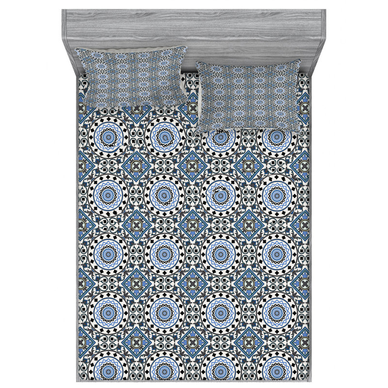 Microfiber Geometric Sheet Set, Full Sheet Set with Fitted Sheet