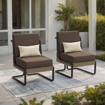 Patio Aluminum & Wicker Lounge Chair With Cushions  & Pillows (Set of 2)