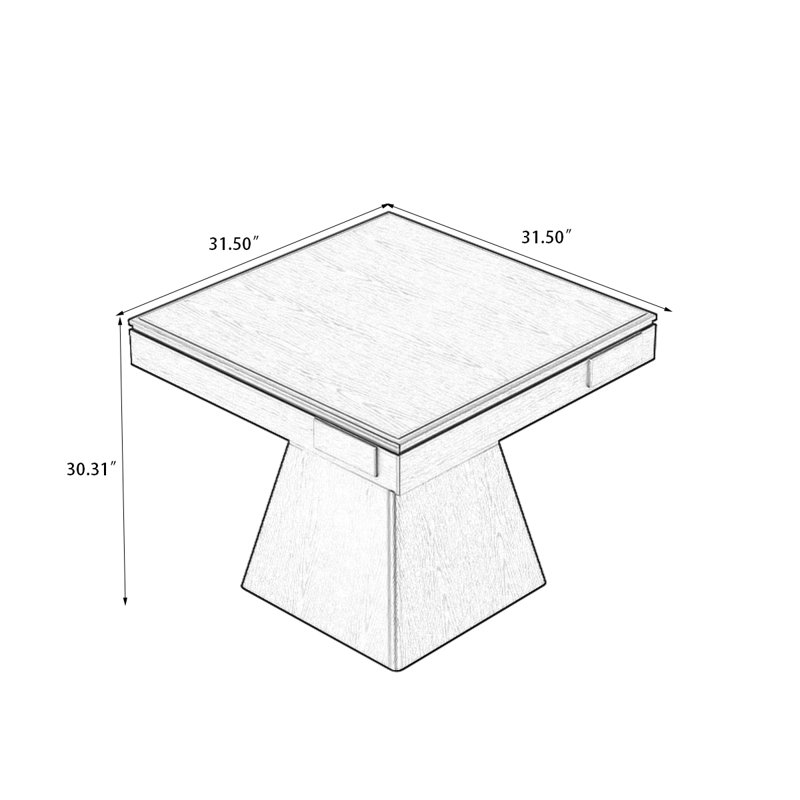 Table de poker carrée noire en bois massif, H 30,31 po x l 31,5 po x P 31,5 po