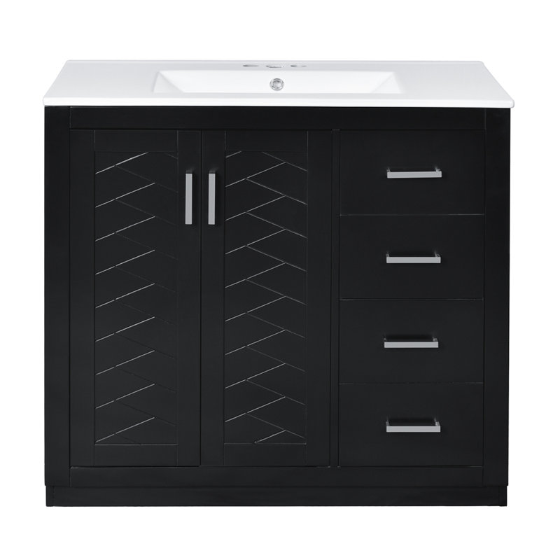 Meuble-lavabo 36 po avec lavabo en céramique, Noir, noir, noir, noir