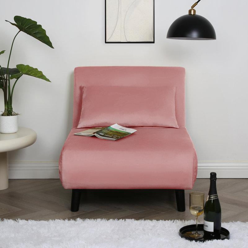 Single Sofa Bed - Fold Out Bed Chair, Velvet, Pink