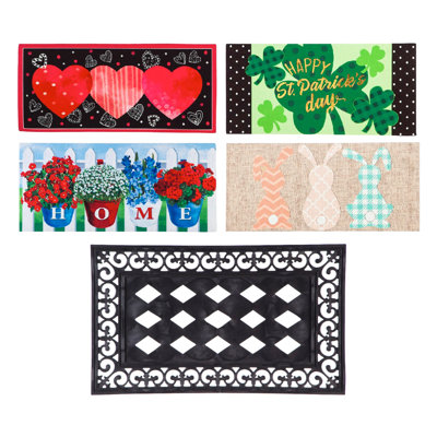 Sassafras 20"x10" Spring Season Door Mats with Rubber Display Frame (Set of 5)