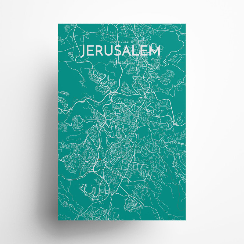 Carte de la ville de Jérusalem, impression de luxe, H 17 po x l 11 po, Vert / Brun