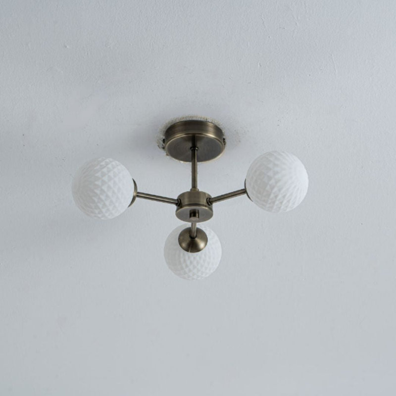 Glass Semi Flush Mount, 19cm H x 43cm W x 44cm D, 3 Lights