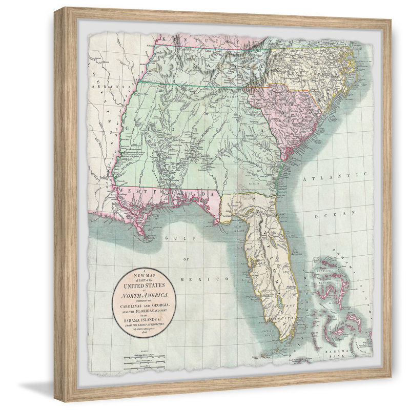 Une nouvelle carte d'une partie des États-Unis d'Amérique du Nord - Reproduction d'art graphique sur papier encadré