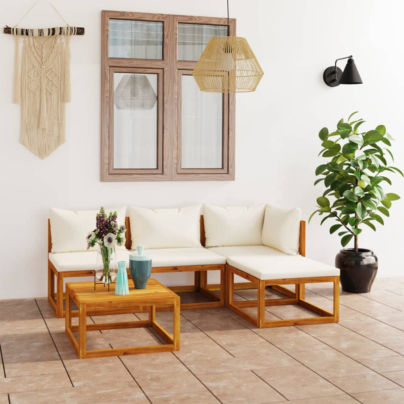 5 Piece Patio Lounge Set with Cushions, Cream