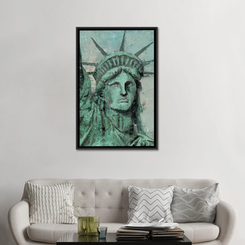 « statue of liberty portrait », reproduction sur toile, H 48 po x l 32 po x P 1,5 po, Toile avec cadre noir, Pas de tapis