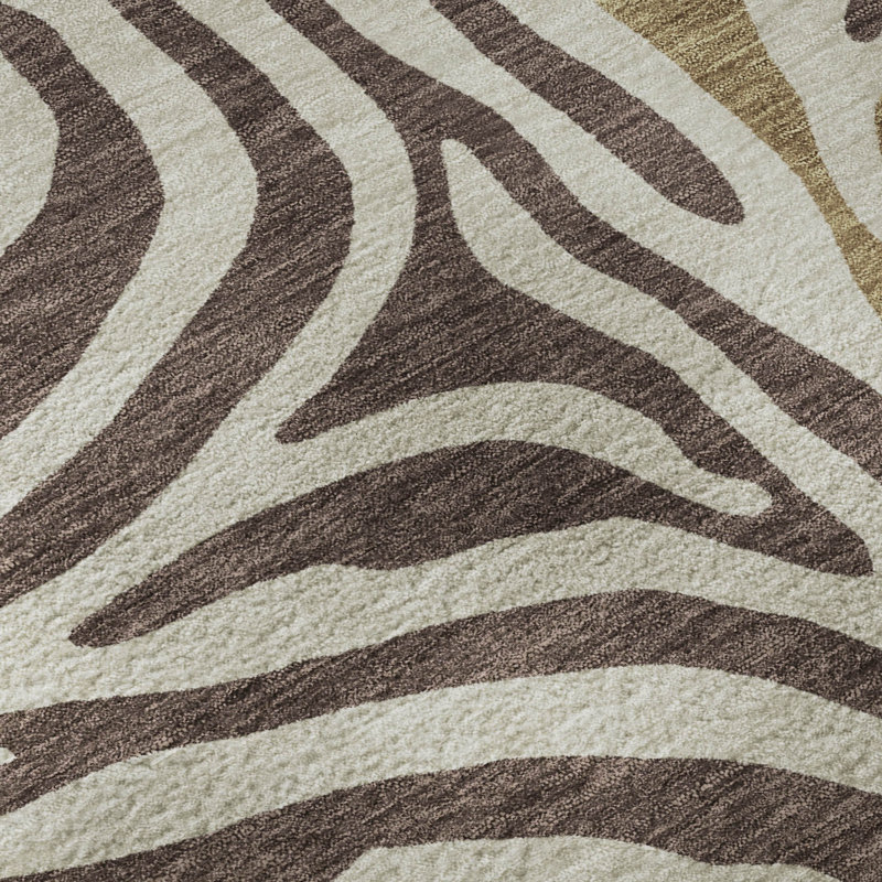 Tapis à imprimé animal de qualité supérieure lavable à la machine Villers, Brun, 1 pi 8 po x 2 pi 6 po